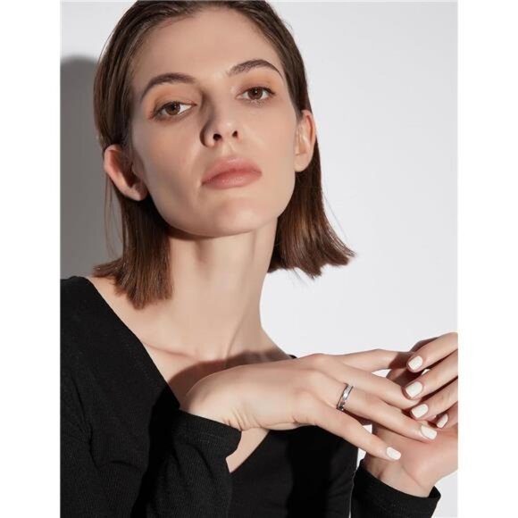 4mm 6mm Tungsten Carbide Ring for Men Women Beveled Edge Brushed Silver - Picture 6 of 7